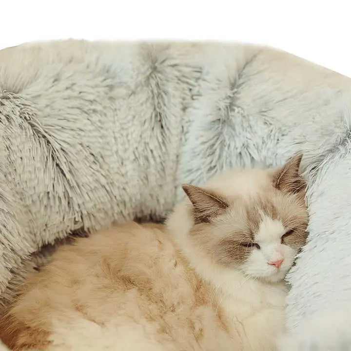 NNEDSZ Grey Luxury Plush Cat Bed with Hidden Tunnel - Soft Round Pet Bed for Cats and Small Dogs NNEDSZ