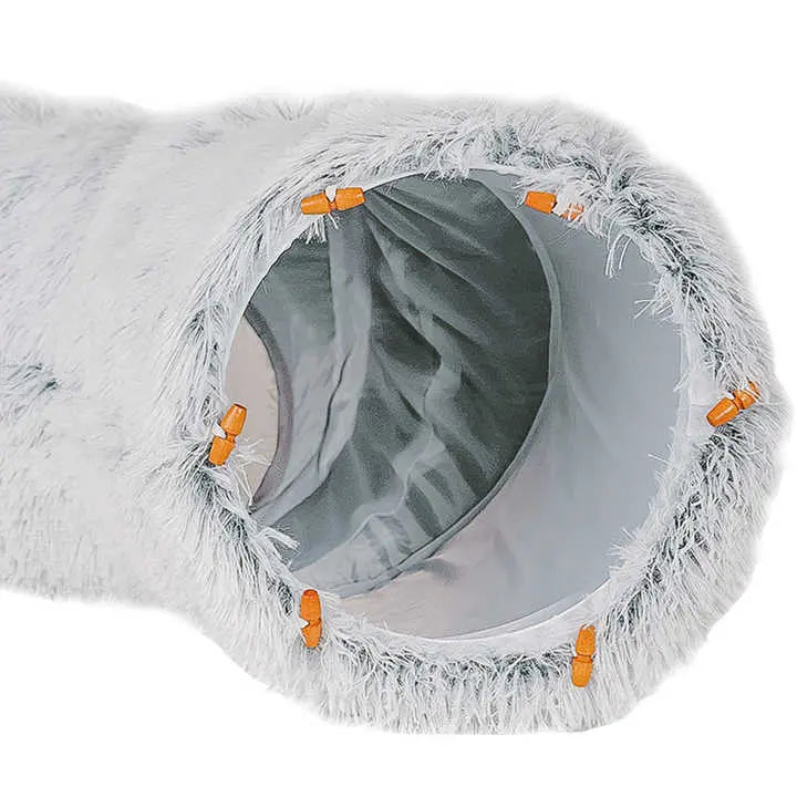NNEDSZ Grey Luxury Plush Cat Bed with Hidden Tunnel - Soft Round Pet Bed for Cats and Small Dogs NNEDSZ
