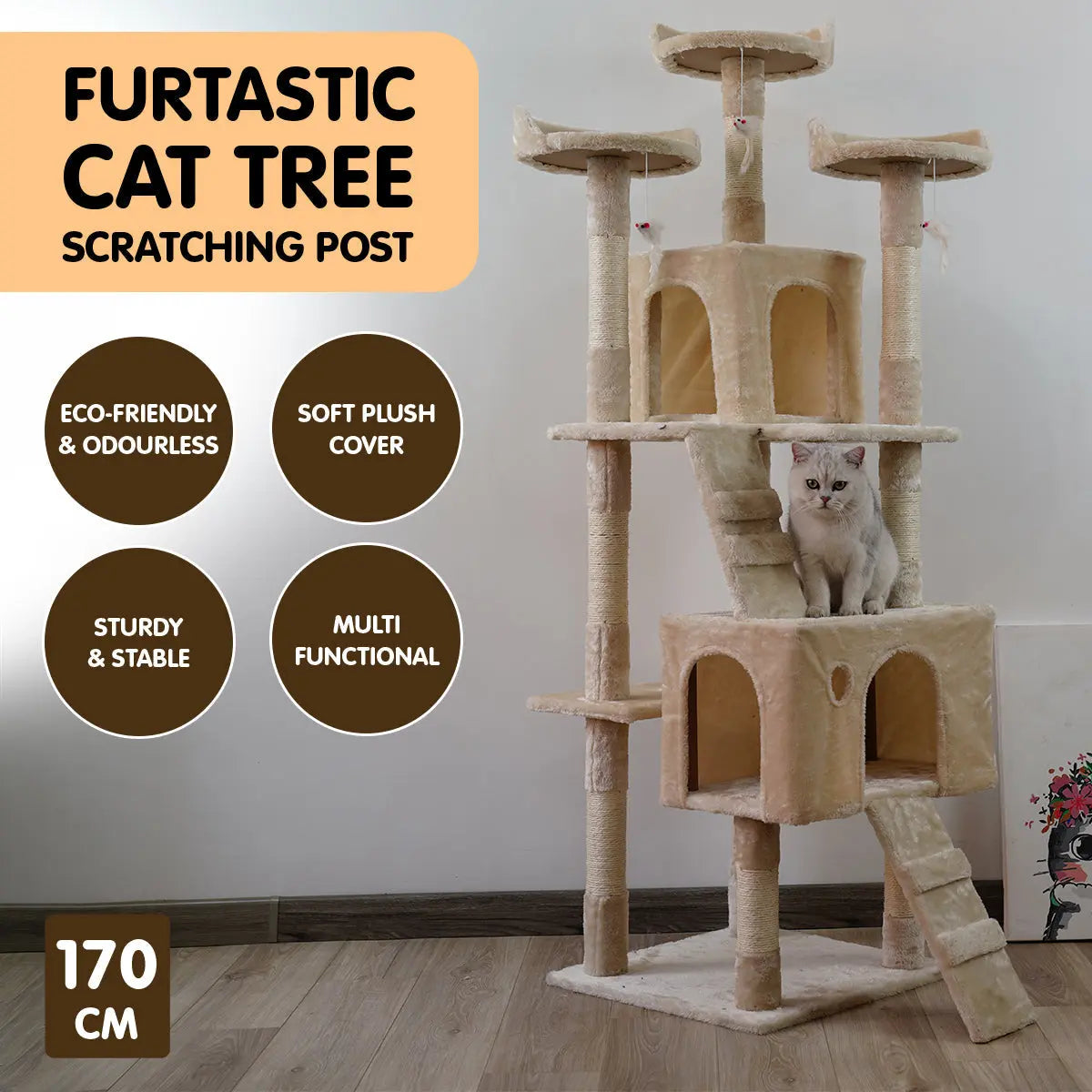 170cm Cat Tree Scratching Post - Beige NNEDPE