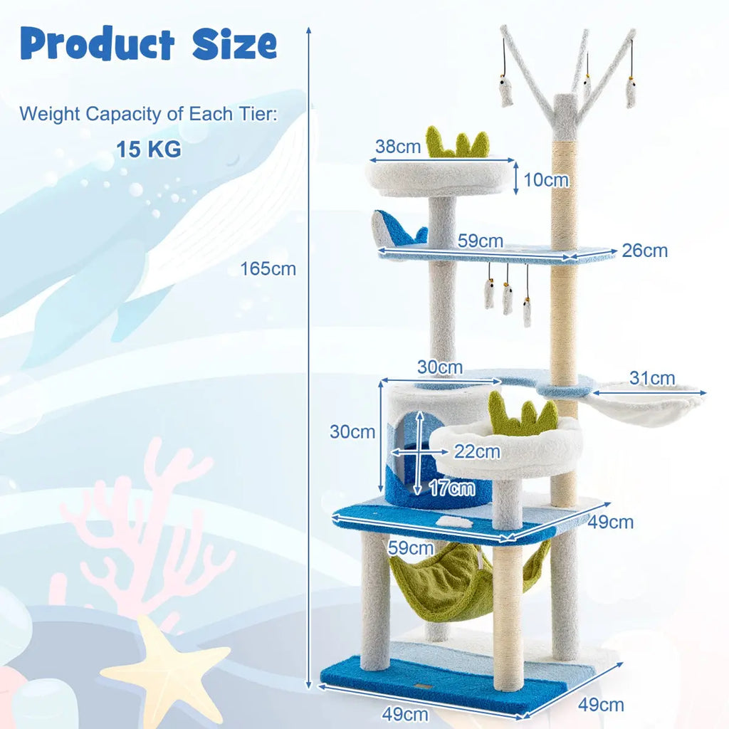 NNECW Multi-level Ocean-themed Cat Tree with Sisal Covered Scratching Posts NNECW