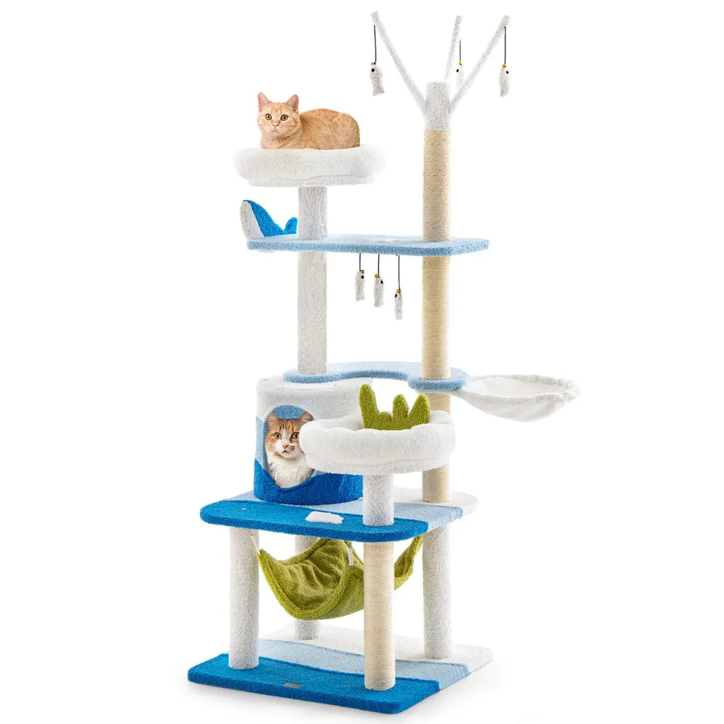 NNECW Multi-level Ocean-themed Cat Tree with Sisal Covered Scratching Posts NNECW