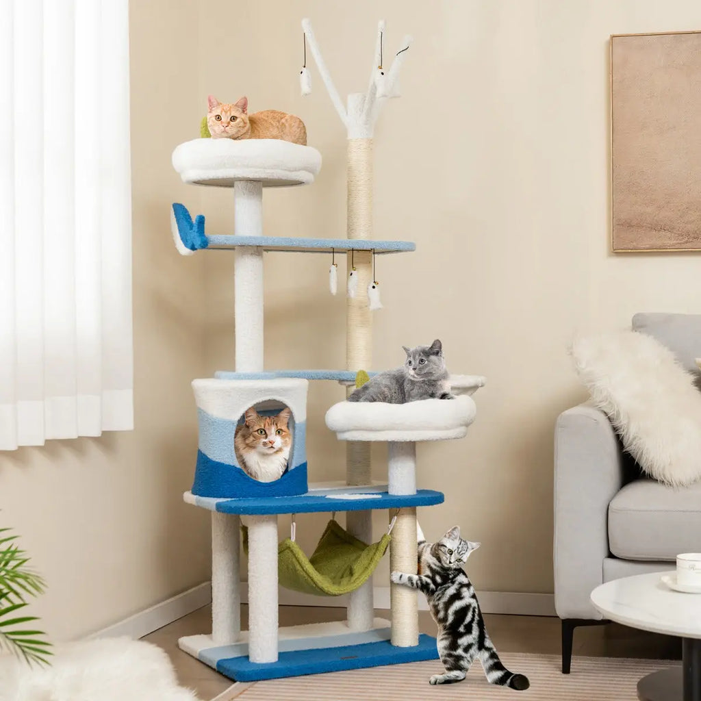 NNECW Multi-level Ocean-themed Cat Tree with Sisal Covered Scratching Posts NNECW