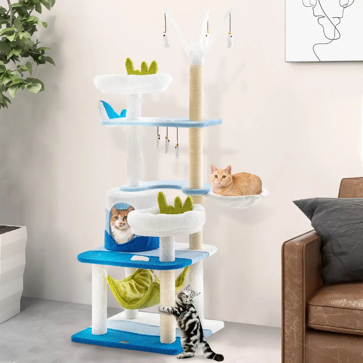 NNECW Multi-level Ocean-themed Cat Tree with Sisal Covered Scratching Posts NNECW