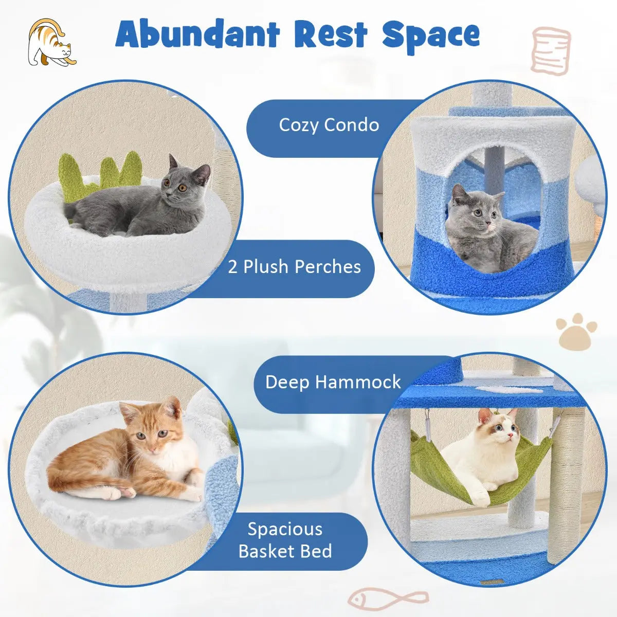 NNECW Multi-level Ocean-themed Cat Tree with Sisal Covered Scratching Posts NNECW