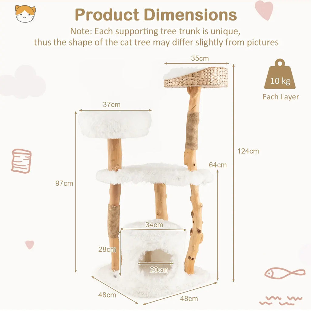 NNECW 124 CM Tall Wooden Cat Tree with Jute Scratching Posts For Pet NNECW