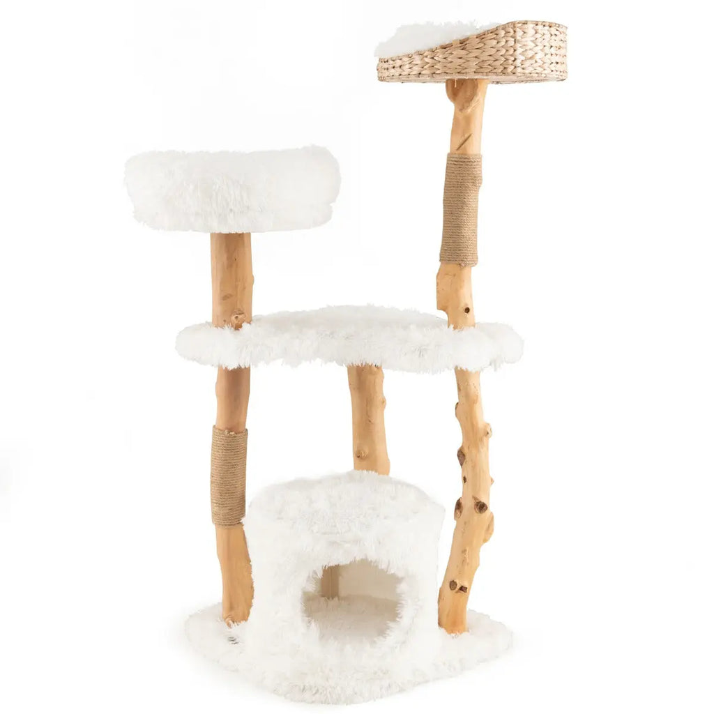 NNECW 124 CM Tall Wooden Cat Tree with Jute Scratching Posts For Pet NNECW