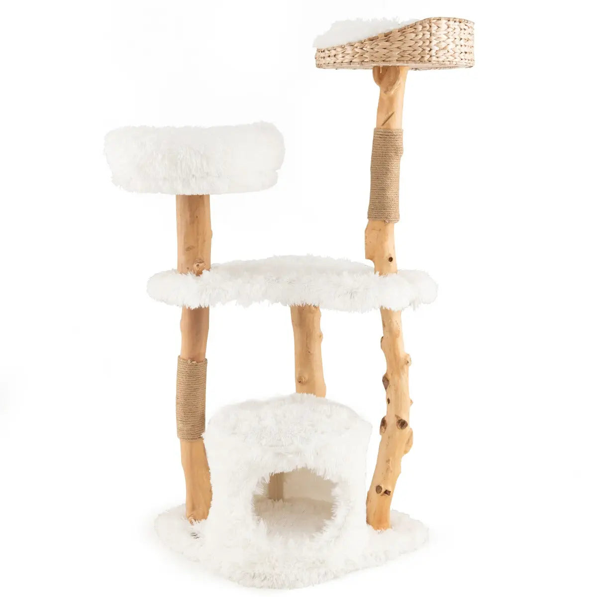 NNECW 124 CM Tall Wooden Cat Tree with Jute Scratching Posts For Pet NNECW
