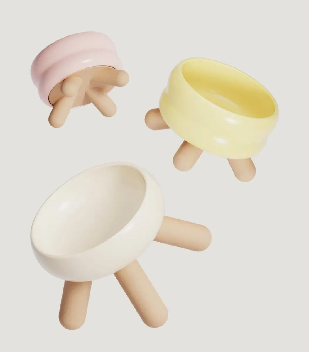 Elevated Ceramic Pet Bowl with Wooden Stand Meoof