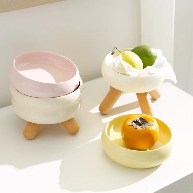 Elevated Ceramic Pet Bowl with Wooden Stand Meoof