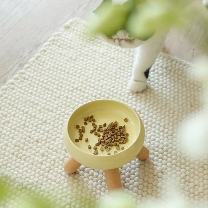 Elevated Ceramic Pet Bowl with Wooden Stand Meoof