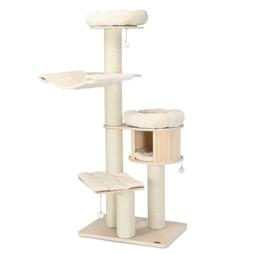 NNECW 4-Layer Solid Wood Cat Tree for Kitten & Adult Cat NNECW