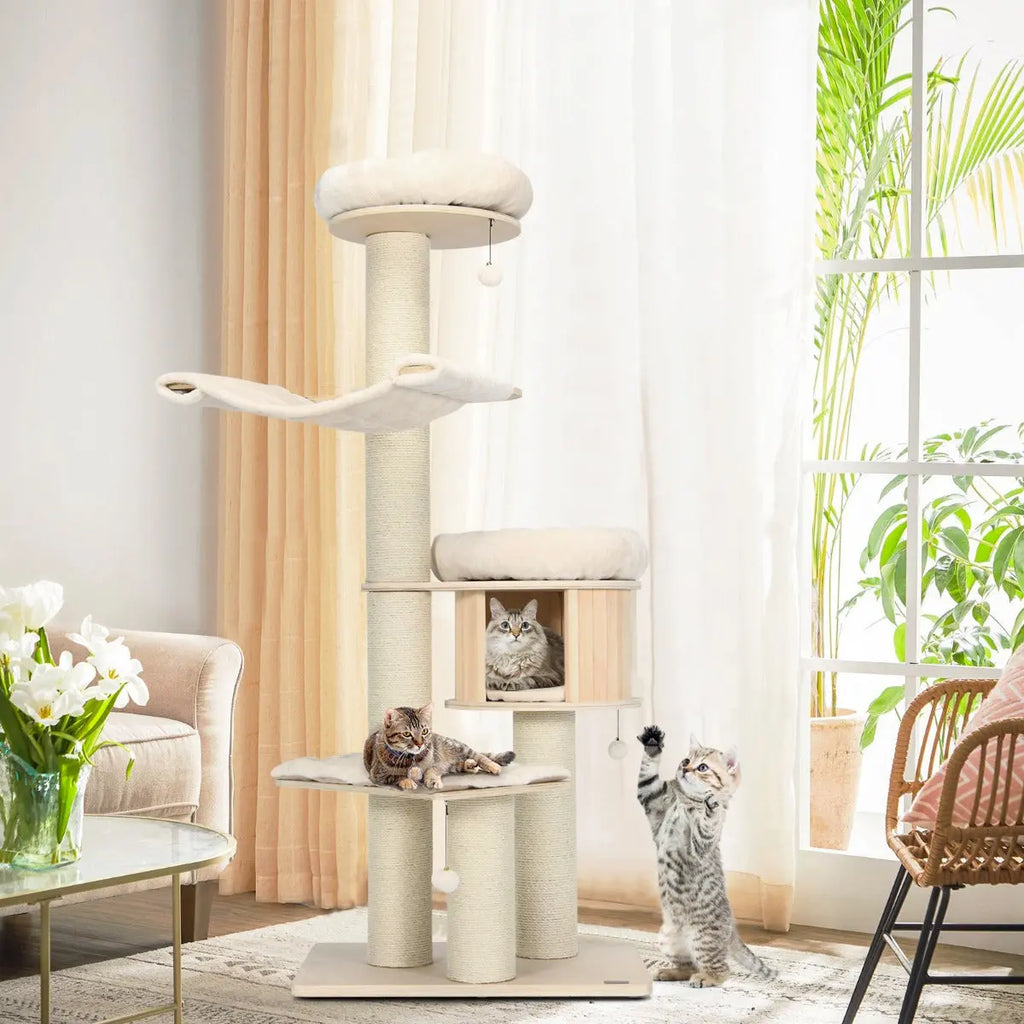 NNECW 4-Layer Solid Wood Cat Tree for Kitten & Adult Cat NNECW