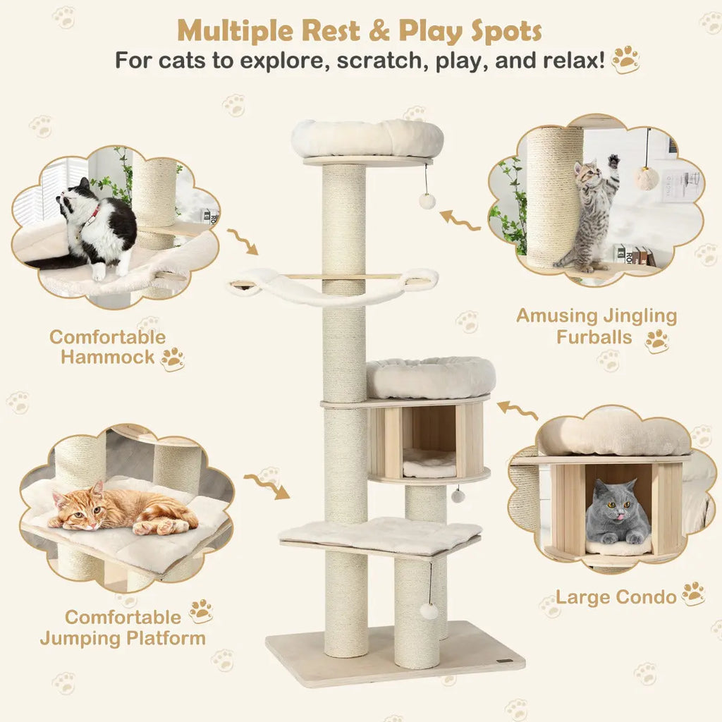 NNECW 4-Layer Solid Wood Cat Tree for Kitten & Adult Cat NNECW