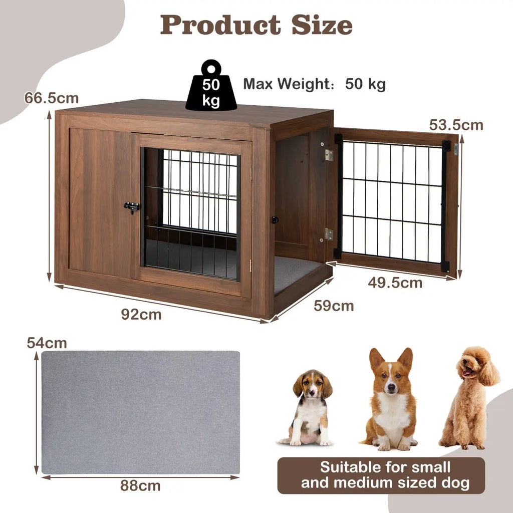 Indoor Dog Crate with Cushion & Double Mesh Doors NNECW