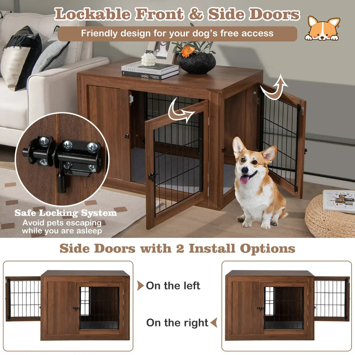 Indoor Dog Crate with Cushion & Double Mesh Doors NNECW