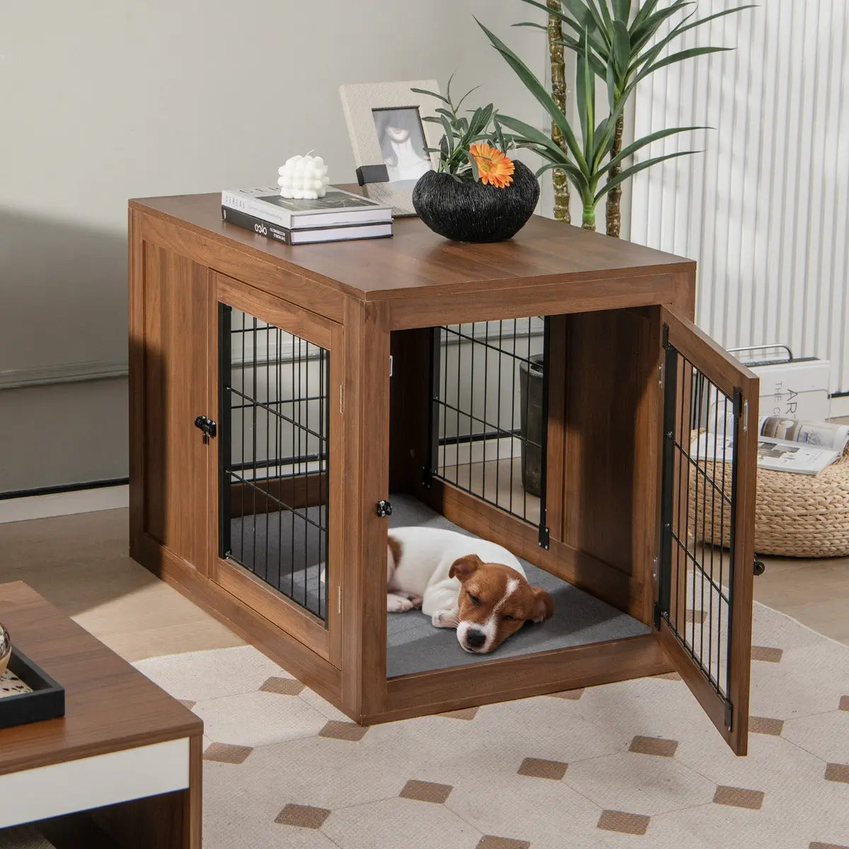 Indoor Dog Crate with Cushion & Double Mesh Doors NNECW